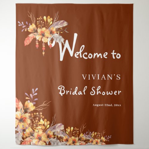 Elegant Autumn Rust Floral Bridal Shower Welcome Tapestry