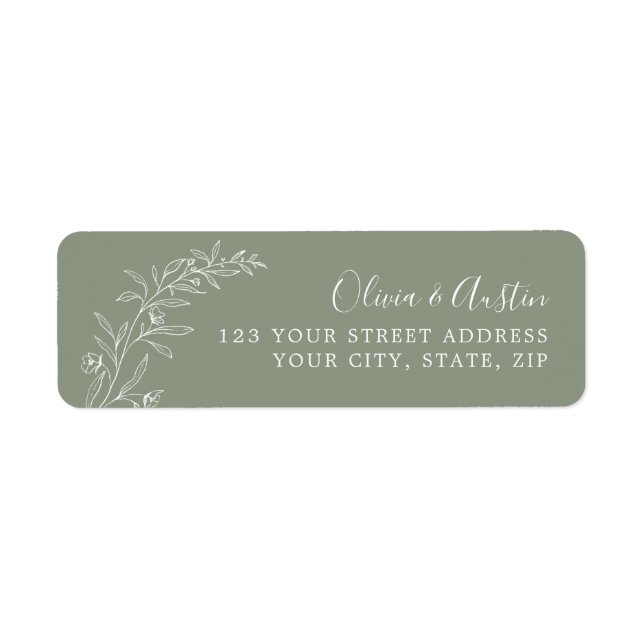 Elegant Autumn Sage Green Wedding Return Address Label (Front)