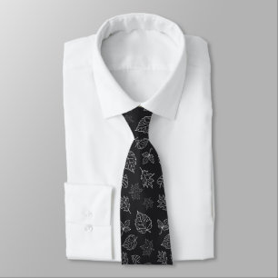 Elegant Autumn Skeleton Leaf Pattern Black Neck Tie