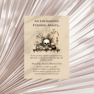 Elegant Autumn Skull and Candles Witch Party Invitation