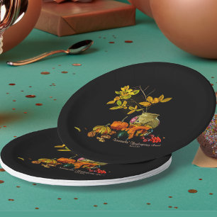 Elegant Autumn Still Life Thanksgiving Name, Date Paper Plates
