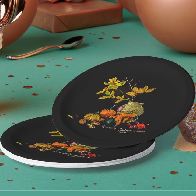 Elegant Autumn Still Life Thanksgiving Name, Date  Paper Plates (Creator Uploaded)