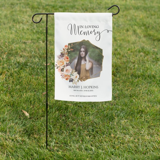 Elegant Autumn Terracotta Floral Memorial Photo Garden Flag (In SItu)