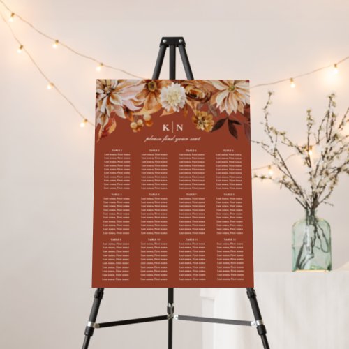 Elegant Autumn Terracotta Wedding Seating Chart Foam Board
