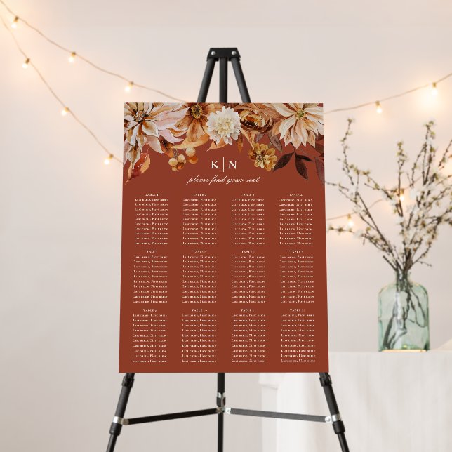 Elegant Autumn Terracotta Wedding Seating Chart Foam Board (In Situ (Stand))