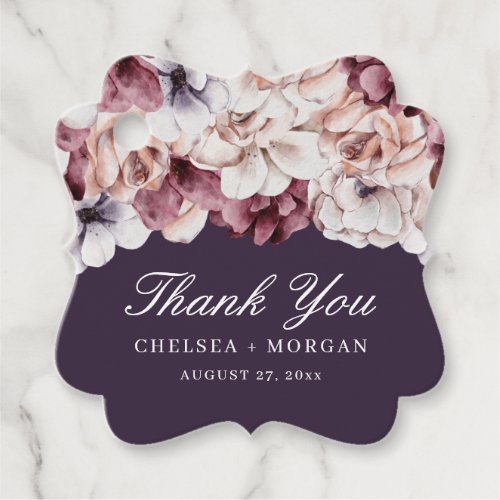 Elegant Autumn Thank You Purple Wedding Party Favor Tags