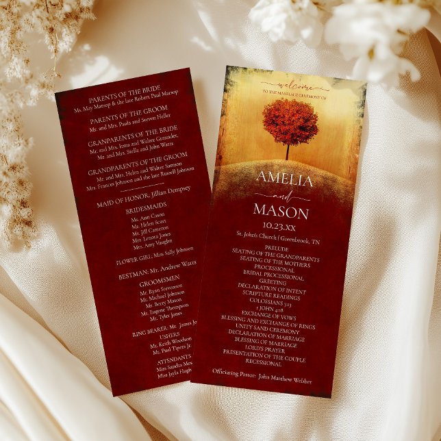 Elegant Autumn Tree Wedding Program (Elegant Autumn Tree Ceremony Program)