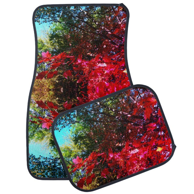 Elegant Autumn trees red pink leaves  Car Floor Mat (Set)