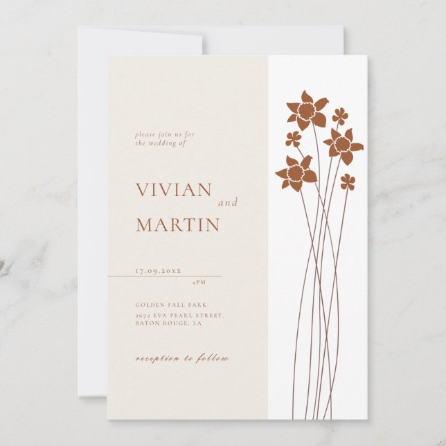 Elegant Autumn Two Color Side Floral Invitation (Front)