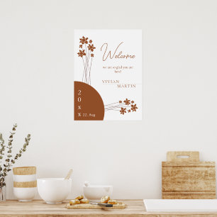 Elegant Autumn Two Color Side Floral Welcome Poster