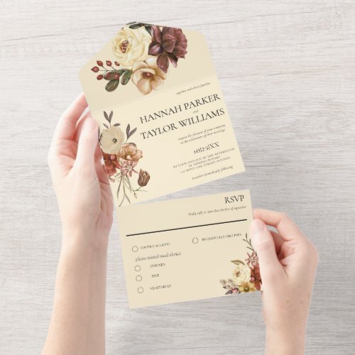 Elegant Autumn Watercolor Fall Floral All In One Invitation