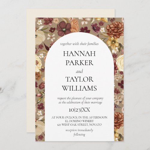 Elegant Autumn Watercolor Fall Floral Wedding Invitation