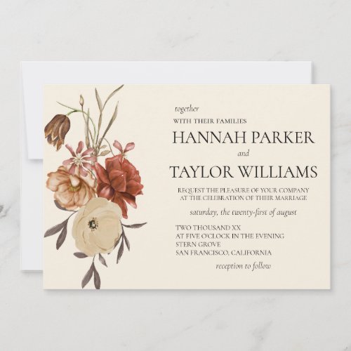 Elegant Autumn Watercolor Fall Floral Wedding  Invitation