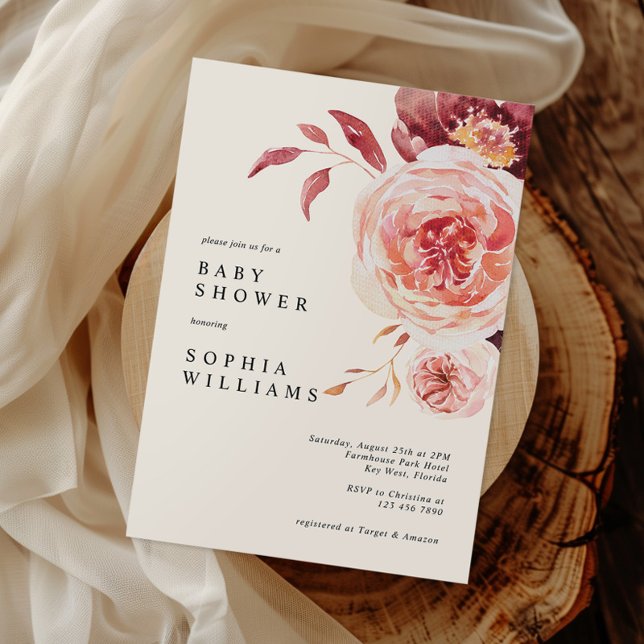 Elegant Autumn Watercolor Floral Baby Shower Invitation (Creator Uploaded)
