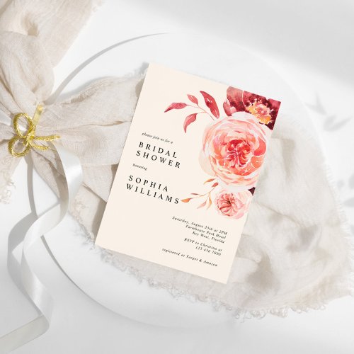 Elegant Autumn Watercolor Floral Bridal Shower Invitation