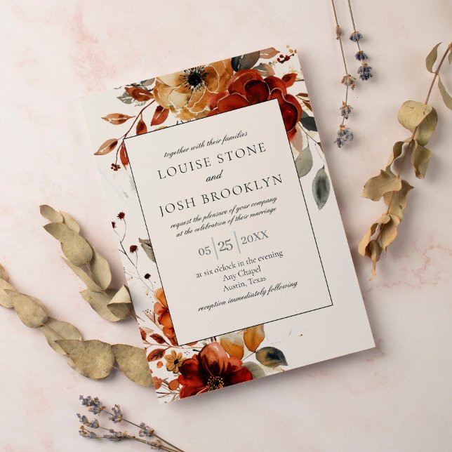 Elegant Autumn Watercolor Floral Frame Wedding Invitation (Creator Uploaded)