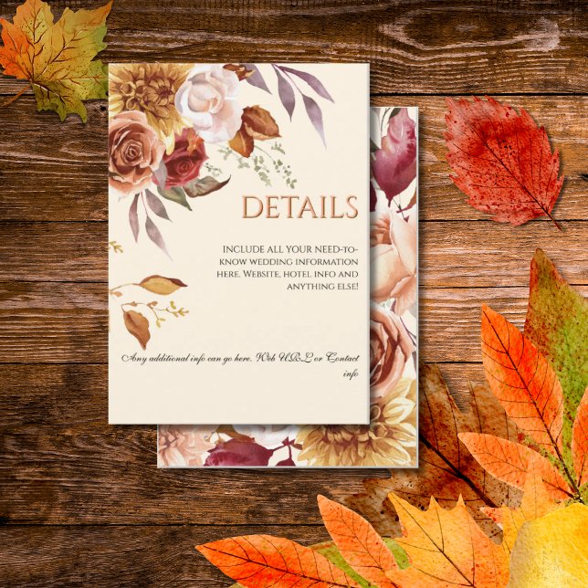 Elegant Autumn Watercolor Floral Wedding DETAILS Enclosure Card (Creator Uploaded)