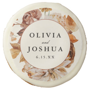 Elegant Autumn Watercolor Floral Wedding Favor Sugar Cookie