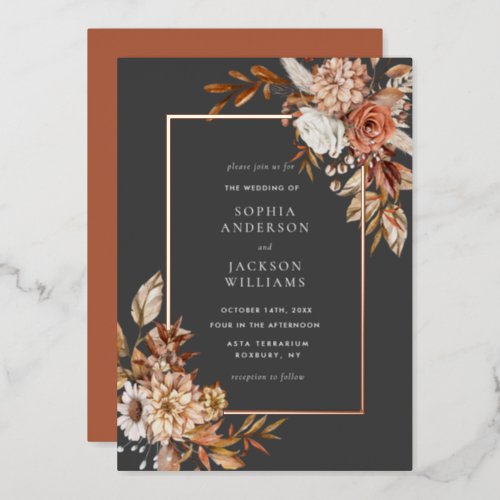 Elegant Autumn Watercolor Floral Wedding  Foil Inv Foil Invitation