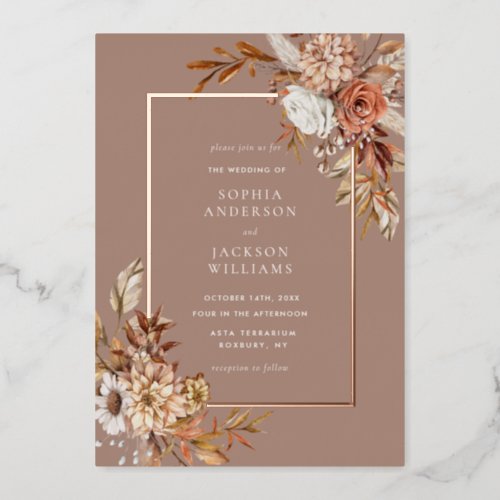 Elegant Autumn Watercolor Floral Wedding  Foil Invitation