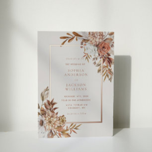 Elegant Autumn Watercolor Floral Wedding Foil Invitation