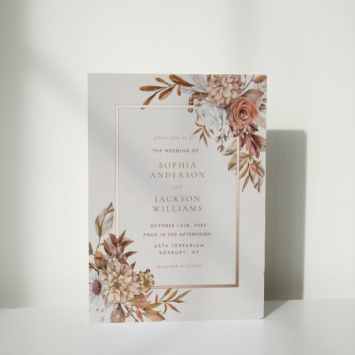 Elegant Autumn Watercolor Floral Wedding  Foil Invitation