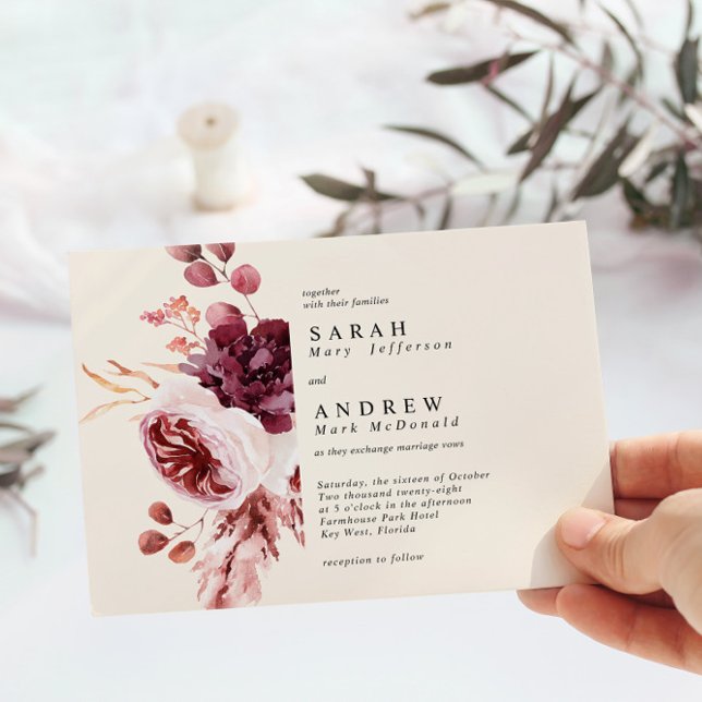 Elegant Autumn Watercolor Floral Wedding Invitation (Creator Uploaded)