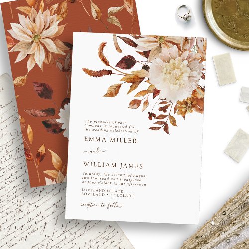 Elegant Autumn Watercolor Floral Wedding Invitation