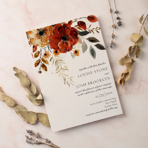Elegant Autumn Watercolor Floral Wedding Invitation