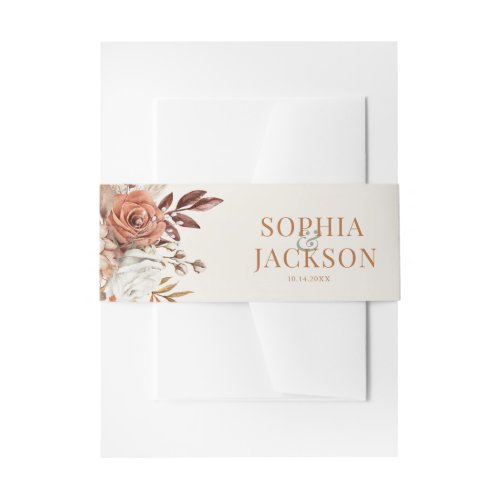 Elegant Autumn Watercolor Floral Wedding Invitation Belly Band