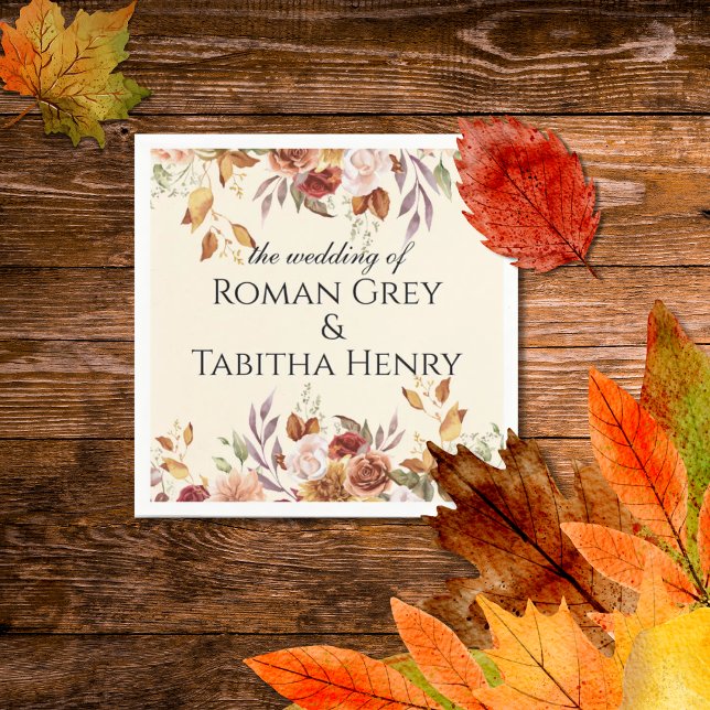 Elegant Autumn Watercolor Floral Wedding Napkins (Creator Uploaded)