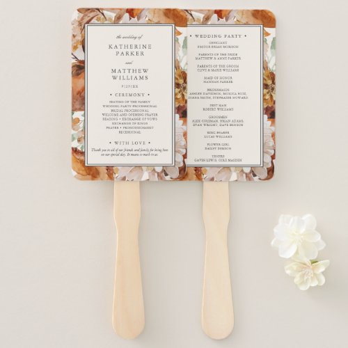 Elegant Autumn Watercolor Floral Wedding Program Hand Fan