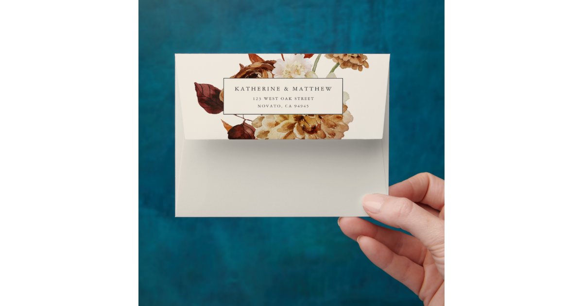 Elegant Autumn Watercolor Floral Wedding Thank You Envelope | Zazzle