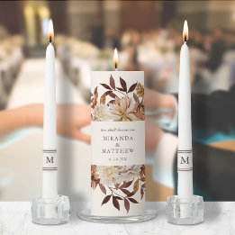 Elegant Autumn Watercolor Floral Wedding Unity Candle Set