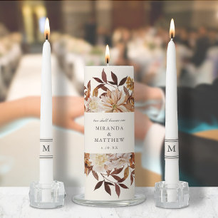 Elegant Autumn Watercolor Floral Wedding Unity Candle Set