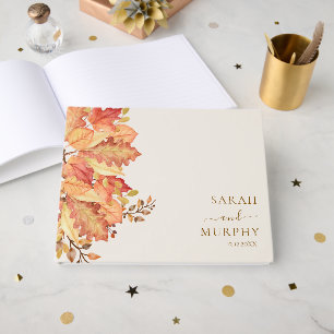 Elegant Autumn Watercolor Leaves Fall Wedding  Guest Book