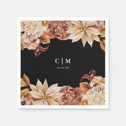 Elegant Autumn Watercolor Monogram Wedding Napkins