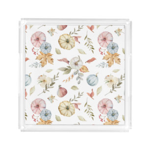 Elegant Autumn Watercolor Pattern Acrylic Tray
