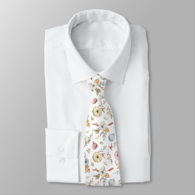 Elegant Autumn Watercolor Pattern Neck Tie (Tied)