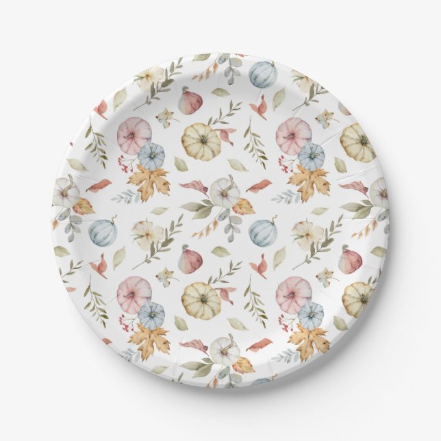 Elegant Autumn Watercolor Pattern Paper Plates (Front)