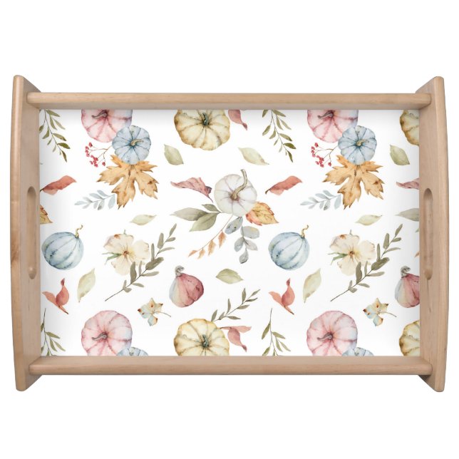 Elegant Autumn Watercolor Pattern Serving Tray (Front)
