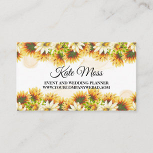 Elegant Autumn Watercolor Sunflower Business Card