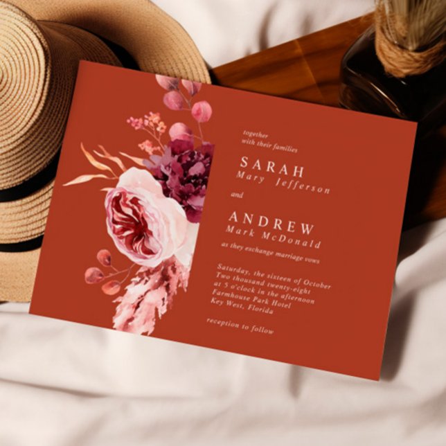 Elegant Autumn Watercolor Terracotta Wedding Invitation (Creator Uploaded)