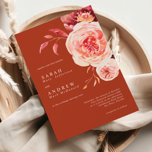 Elegant Autumn Watercolor Terracotta Wedding Invitation (Creator Uploaded)