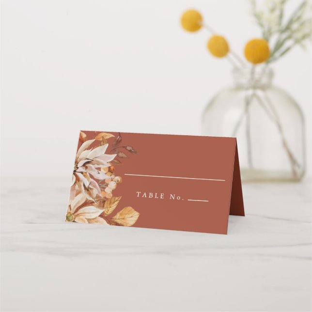 Elegant Autumn Watercolor Terracotta Wedding Place Card (Front)