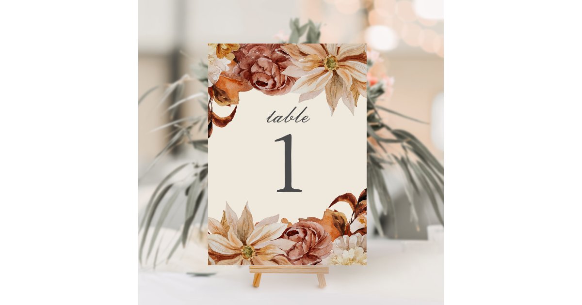 Fall Table Numbers Elegant Autumn Watercolor Wedding Table Number | Zazzle