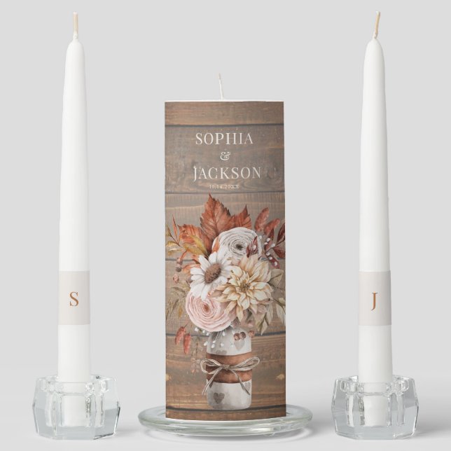 Elegant Autumn Watercolor Wedding   Unity Candle S (Front)