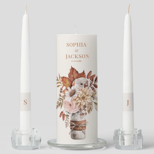 Elegant Autumn Watercolor Wedding   Unity Candle Set
