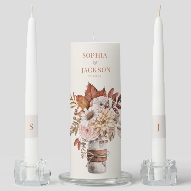 Elegant Autumn Watercolor Wedding   Unity Candle Set (Front)