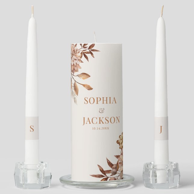 Elegant Autumn Watercolor Wedding  Unity Candle Set (Front)